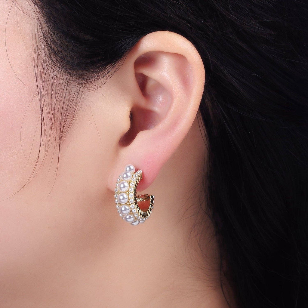 Gold Filled Triple Pearl Lined Hoops