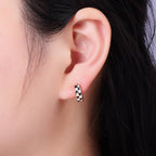 Gold Filled Checkered Enamel Huggies