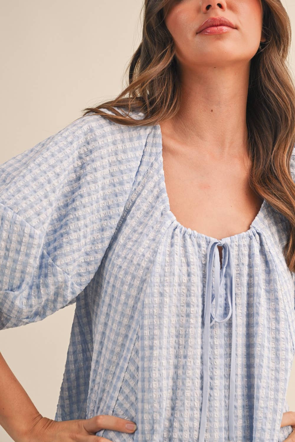 GINGHAM ROMPER: BABY BLUE