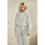 Polka Dot Bubble Hem Knit Hoodie