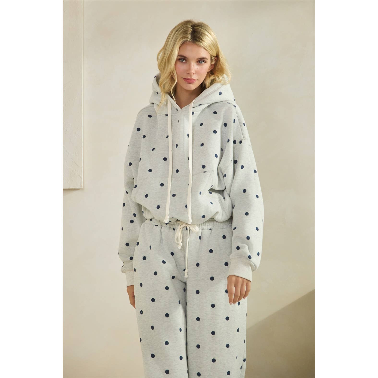 Polka Dot Bubble Hem Knit Hoodie