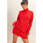 High Neck Sweater Mini Dress: Red