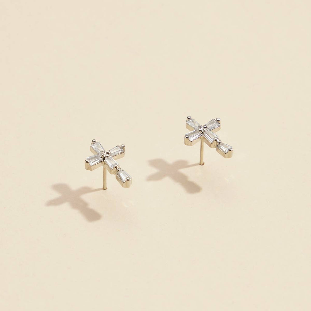CZ Cross Gold Dip Stud Earrings: Gold, One, 4DE38057