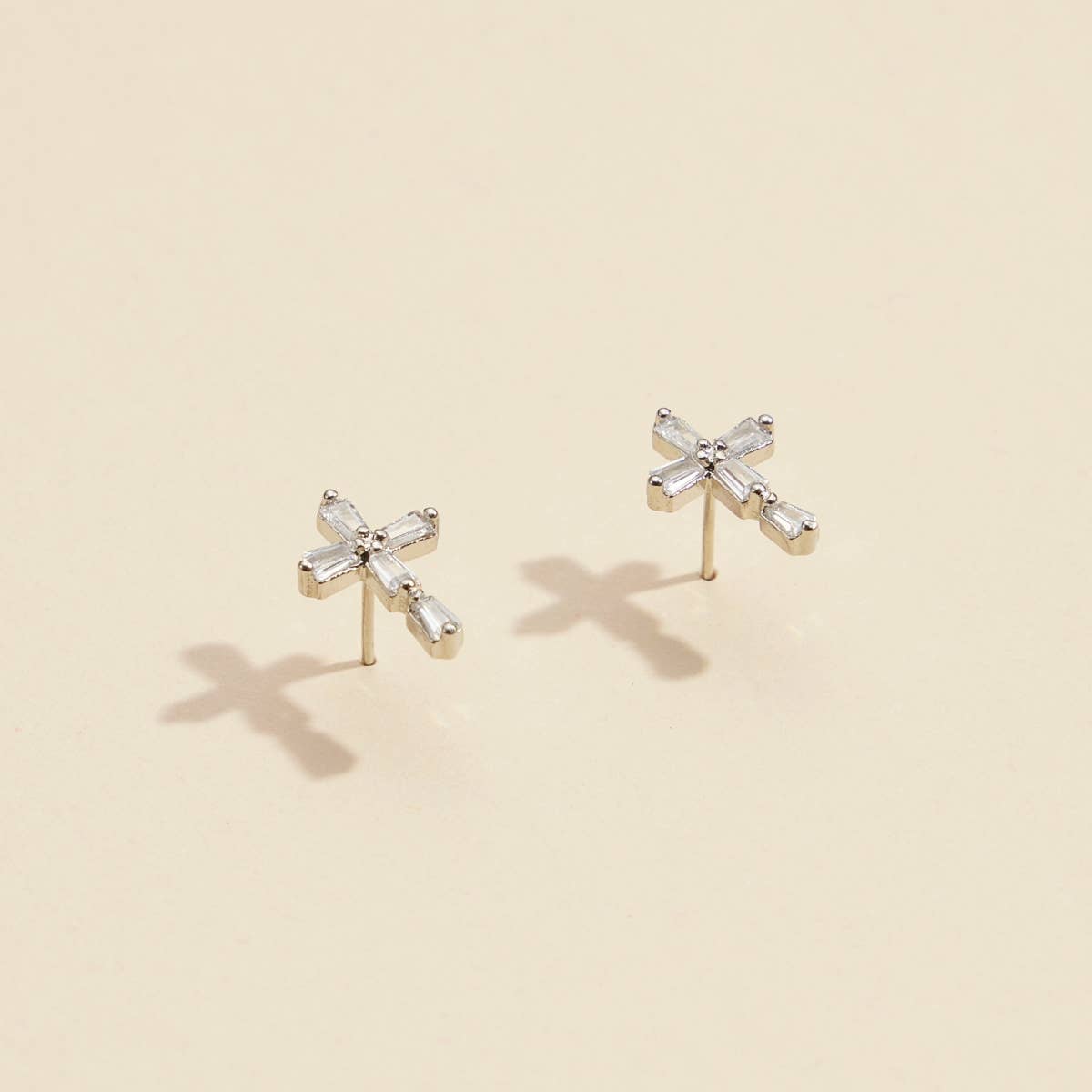 CZ Cross Gold Dip Stud Earrings: Gold, One, 4DE38057