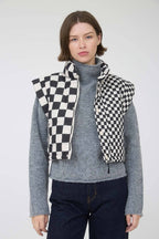 CHECKERED CROPPED PUFFER VEST: KHAKI