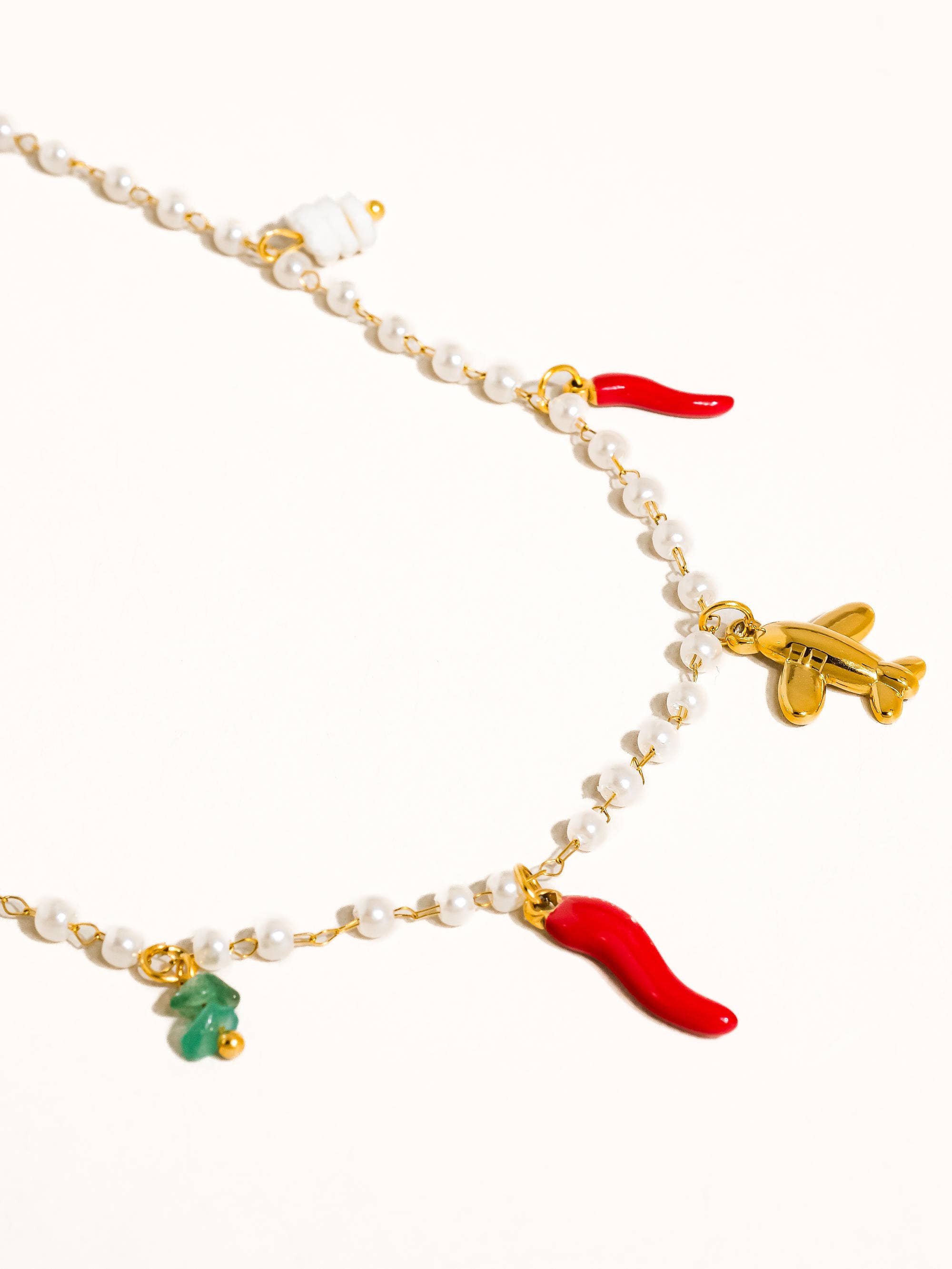 Gold Non-Tarnish Chili Charm Pearl Necklace