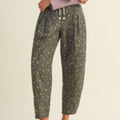 Ditsy Drawstring Barrel Pants -Deep Green