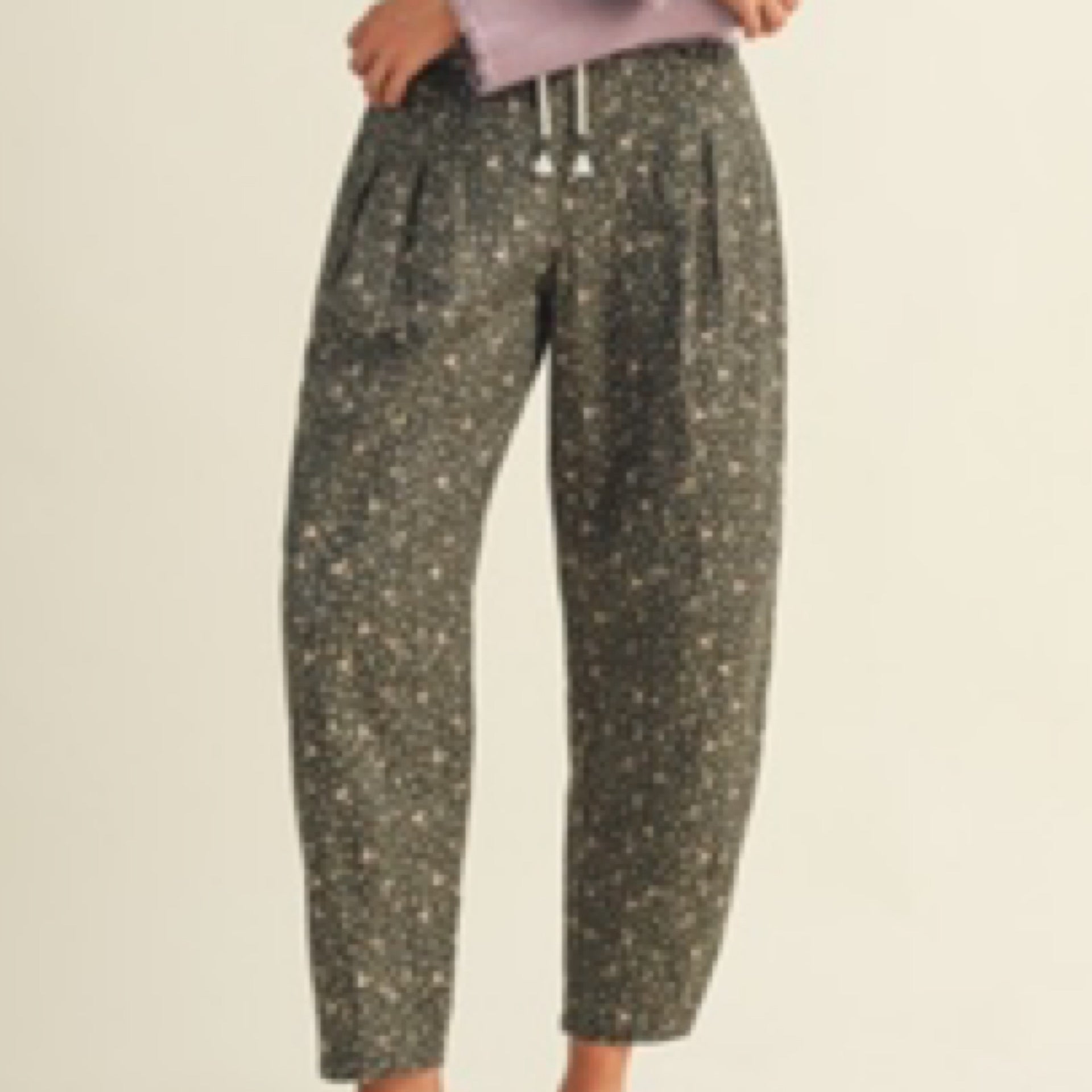 Ditsy Drawstring Barrel Pants -Deep Green