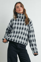 Check Turtleneck Sweater Taupe