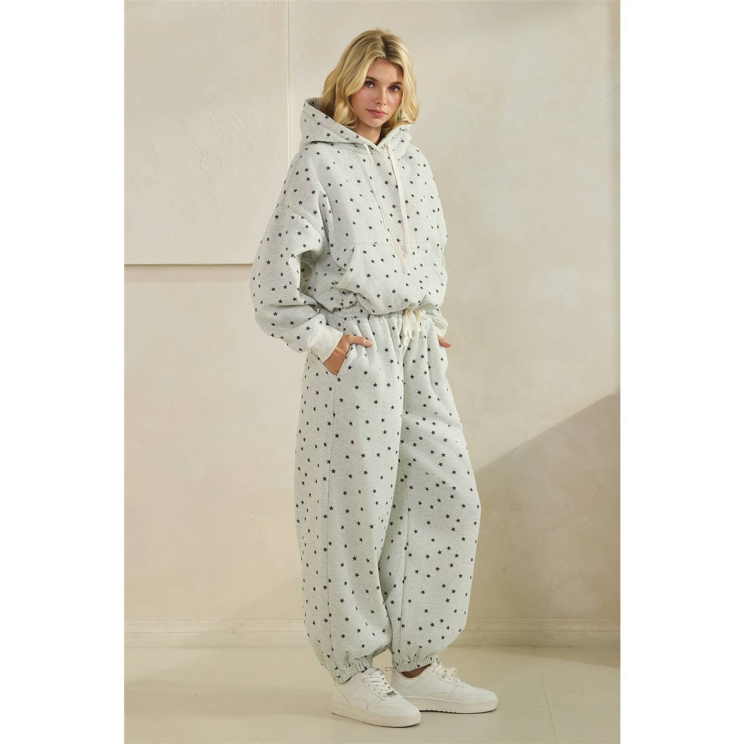 Polka Dot Bubble Hem Knit Hoodie
