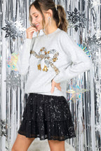 Sparkling Bow Sequin Sweater