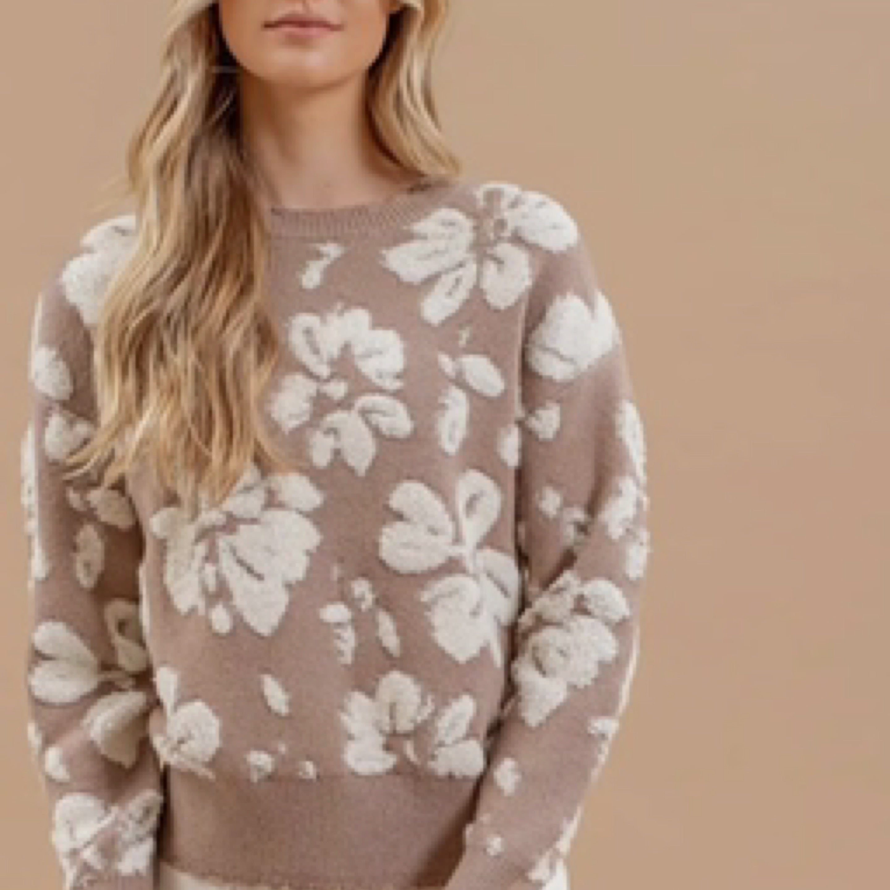 Tan Retro Floral Sweater