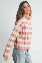 Check Turtleneck Sweater Taupe