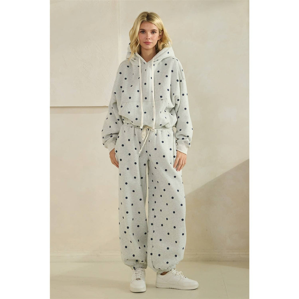 Polka Dot Bubble Hem Knit Hoodie