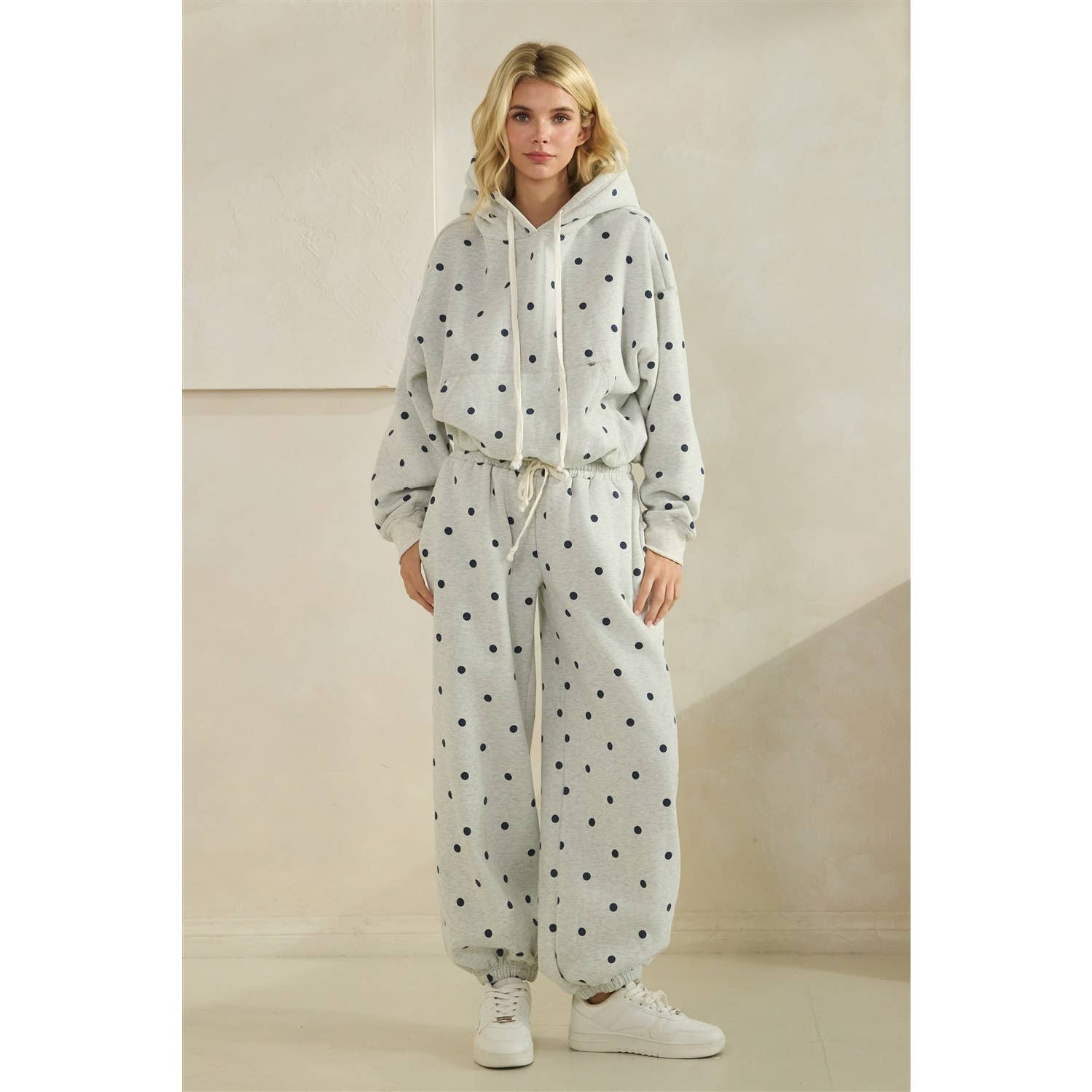 Polka Dot Bubble Hem Knit Hoodie