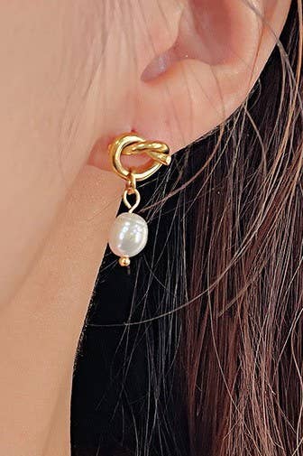 Tarnish Free Knot Pearl Drop Earrings