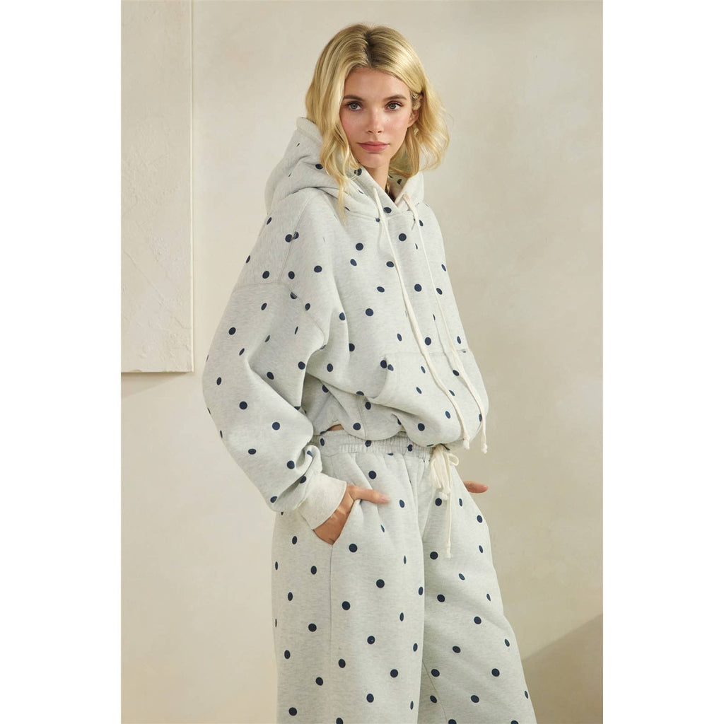 Polka Dot Bubble Hem Knit Hoodie