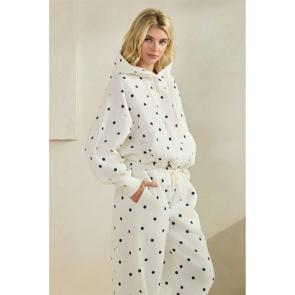 Polka Dot Bubble Hem Knit Hoodie