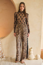 Leopard Printed Track Pants:Red