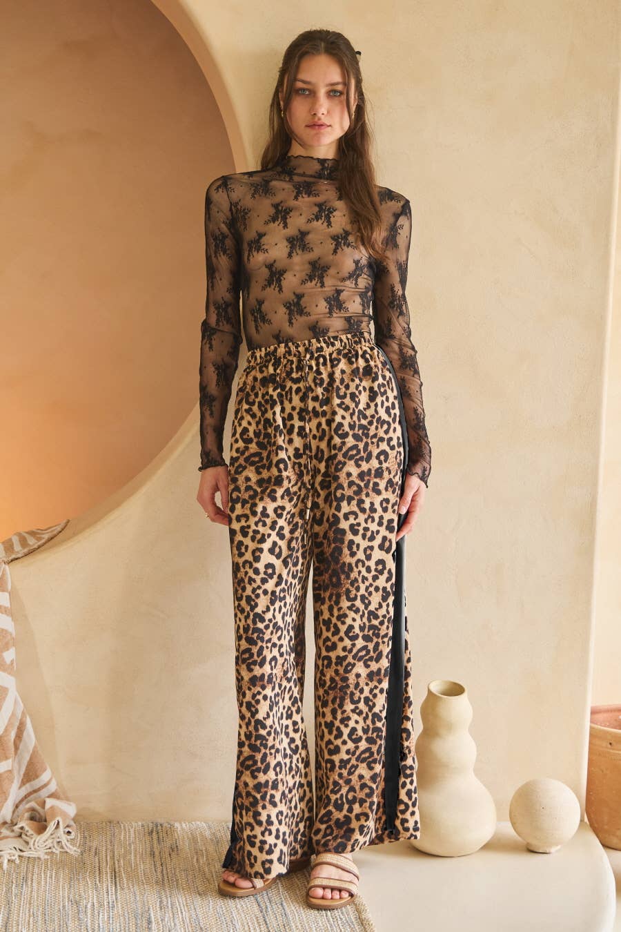 Leopard Printed Track Pants:Red