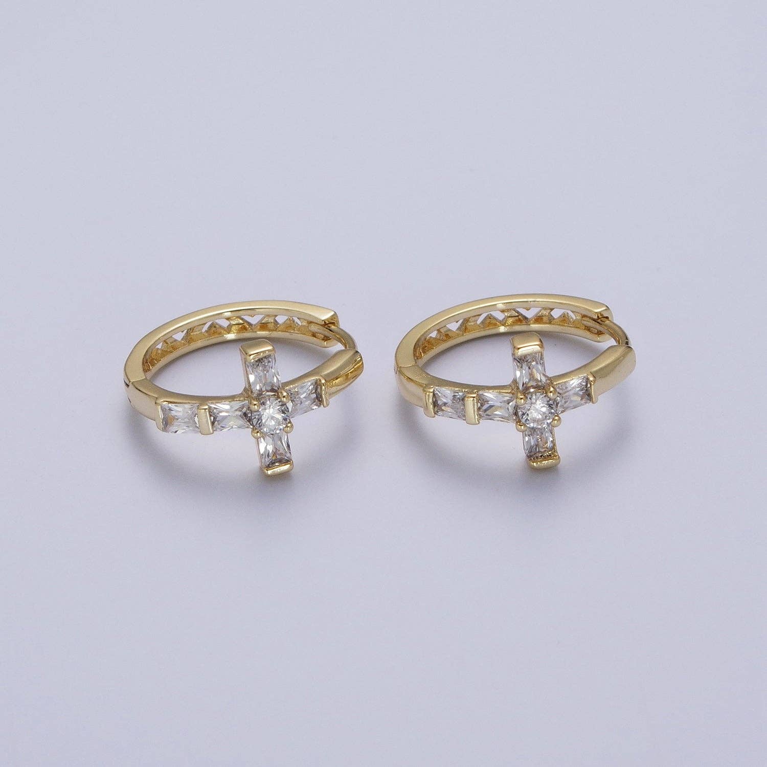 Gold CZ Cross Hoops
