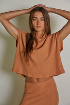 Knit Mock Neck Top:Pumpkin