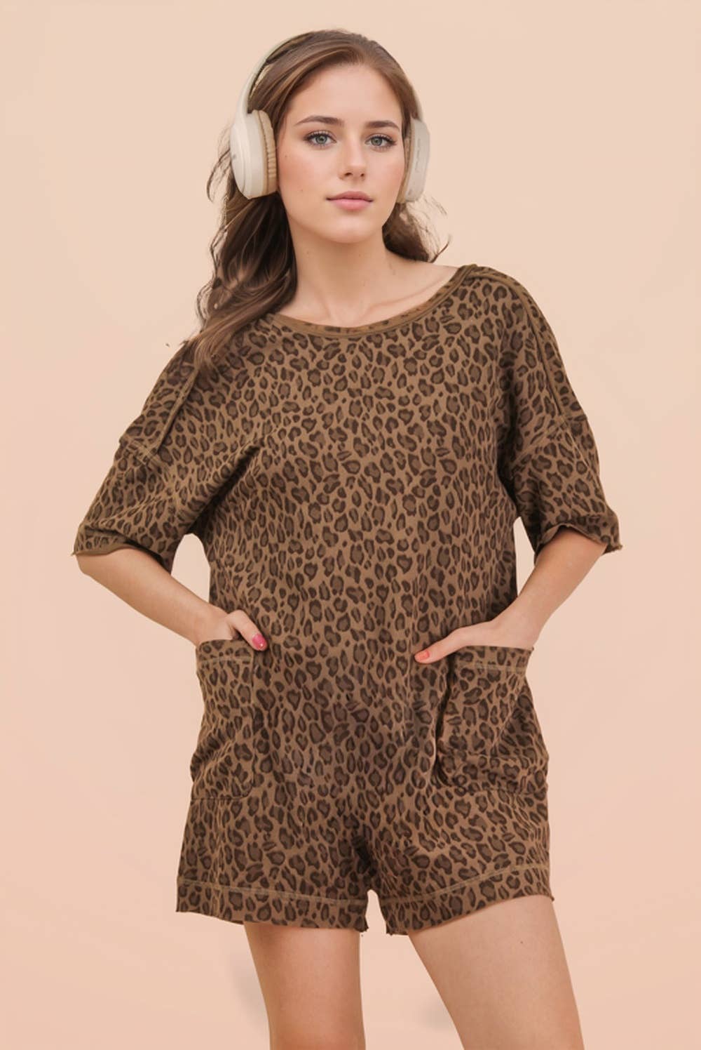 Leopard Knit Comfy Romper