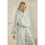 Polka Dot Bubble Hem Knit Hoodie