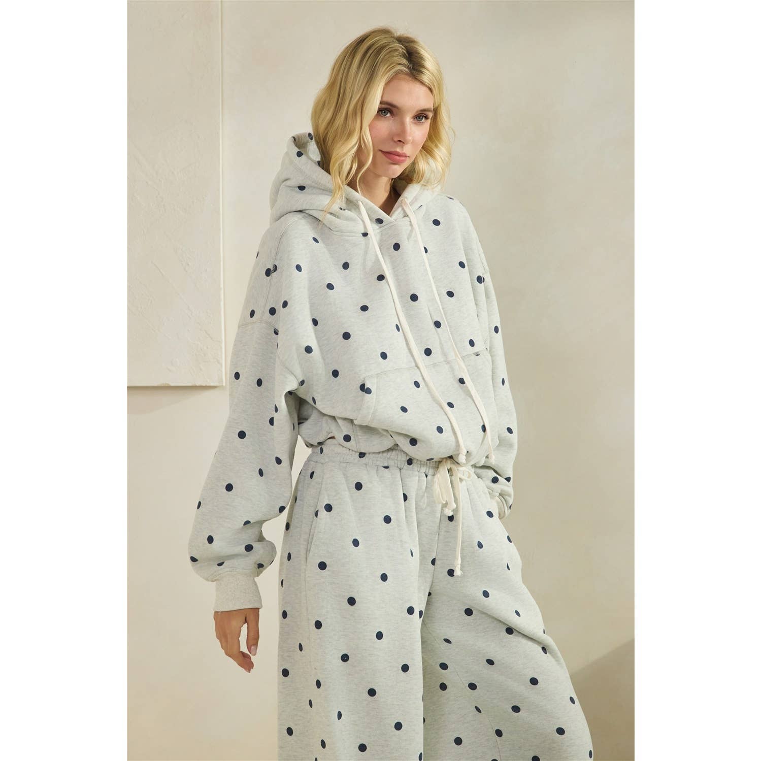 Polka Dot Bubble Hem Knit Hoodie