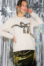 Sparkling Bow Sequin Sweater
