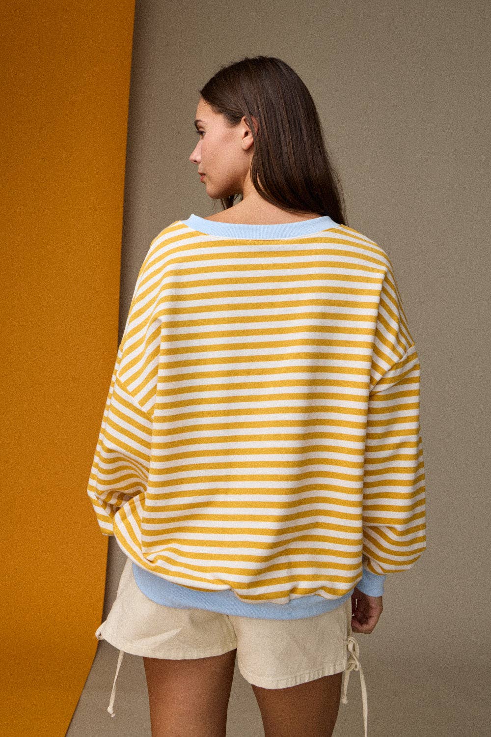 Striped Relaxed Fit Pullover: Yellow