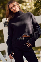 Ribbed Knit Cropped Turtleneck Sweater
