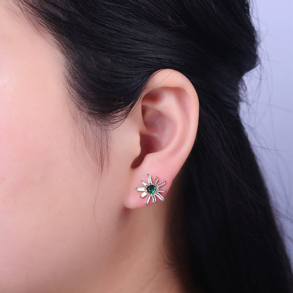 Emerald SunBurst Baguette Studs