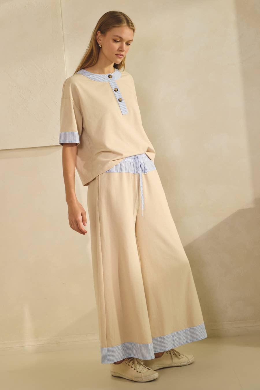 Gingham Ivory  Top And Pants Set