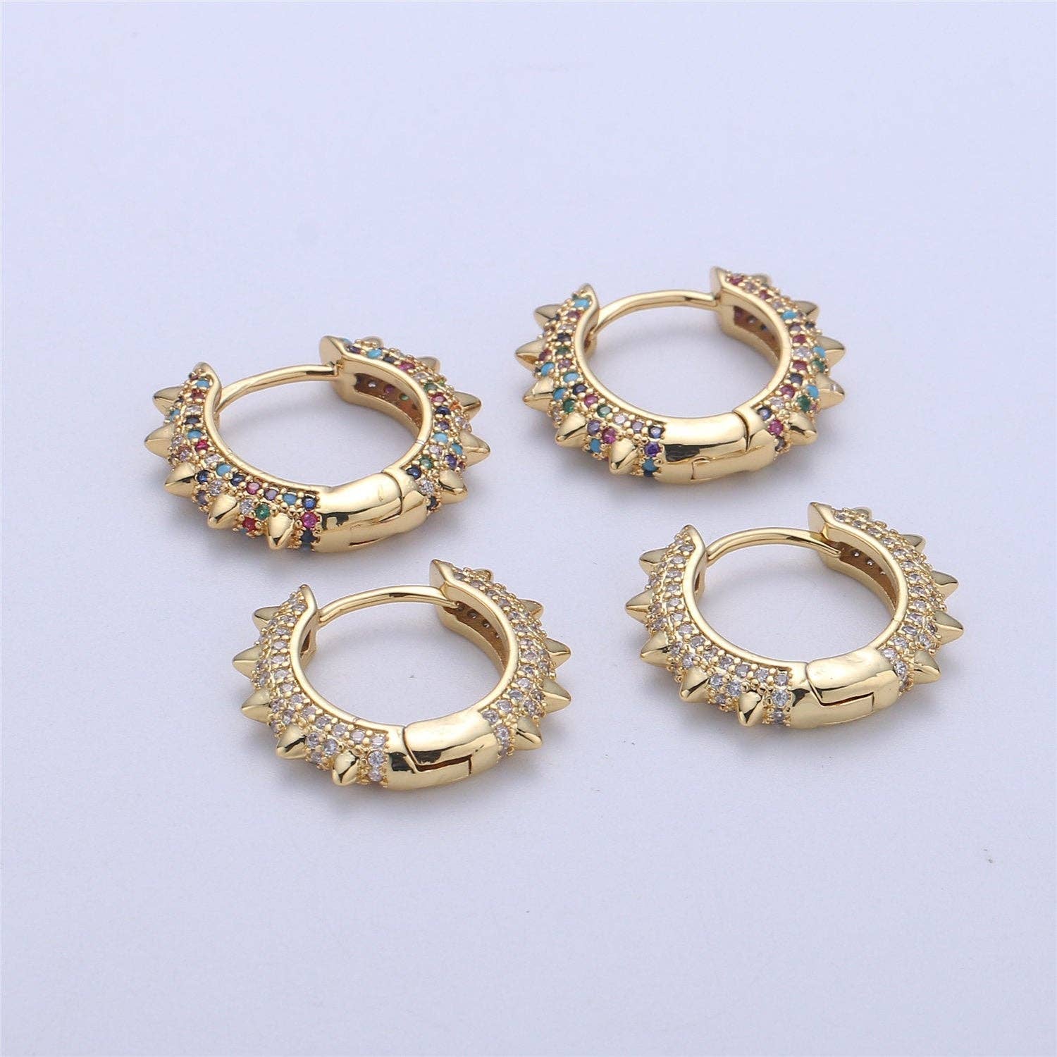 Gold CZ Spike Hoops