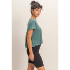 Acid Washed Teal Open Back Top