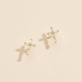 CZ Cross Gold Dip Stud Earrings: Gold, One, 4DE38057