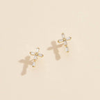 CZ Cross Gold Dip Stud Earrings: Gold, One, 4DE38057