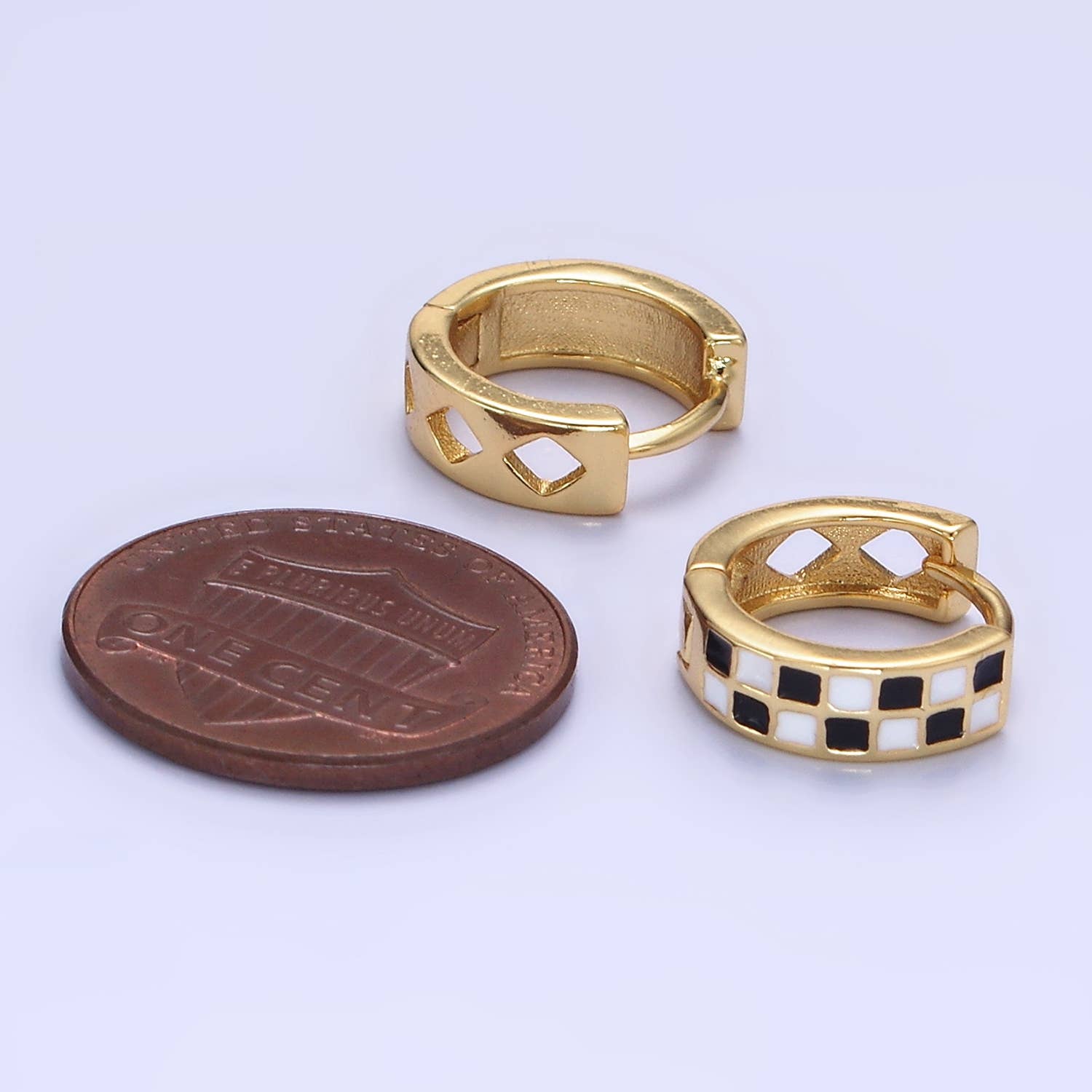 Gold Filled Checkered Enamel Huggies