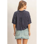 Polka Dot Button-Up Shirt: NAVY,