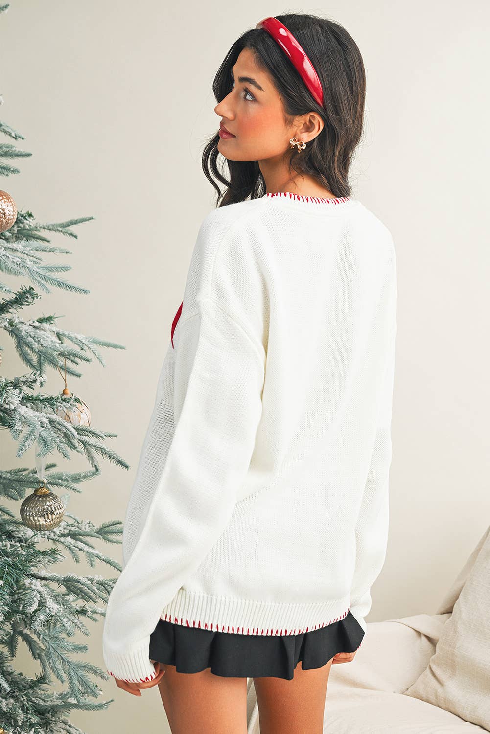 White Bow Long Sleeve Sweater