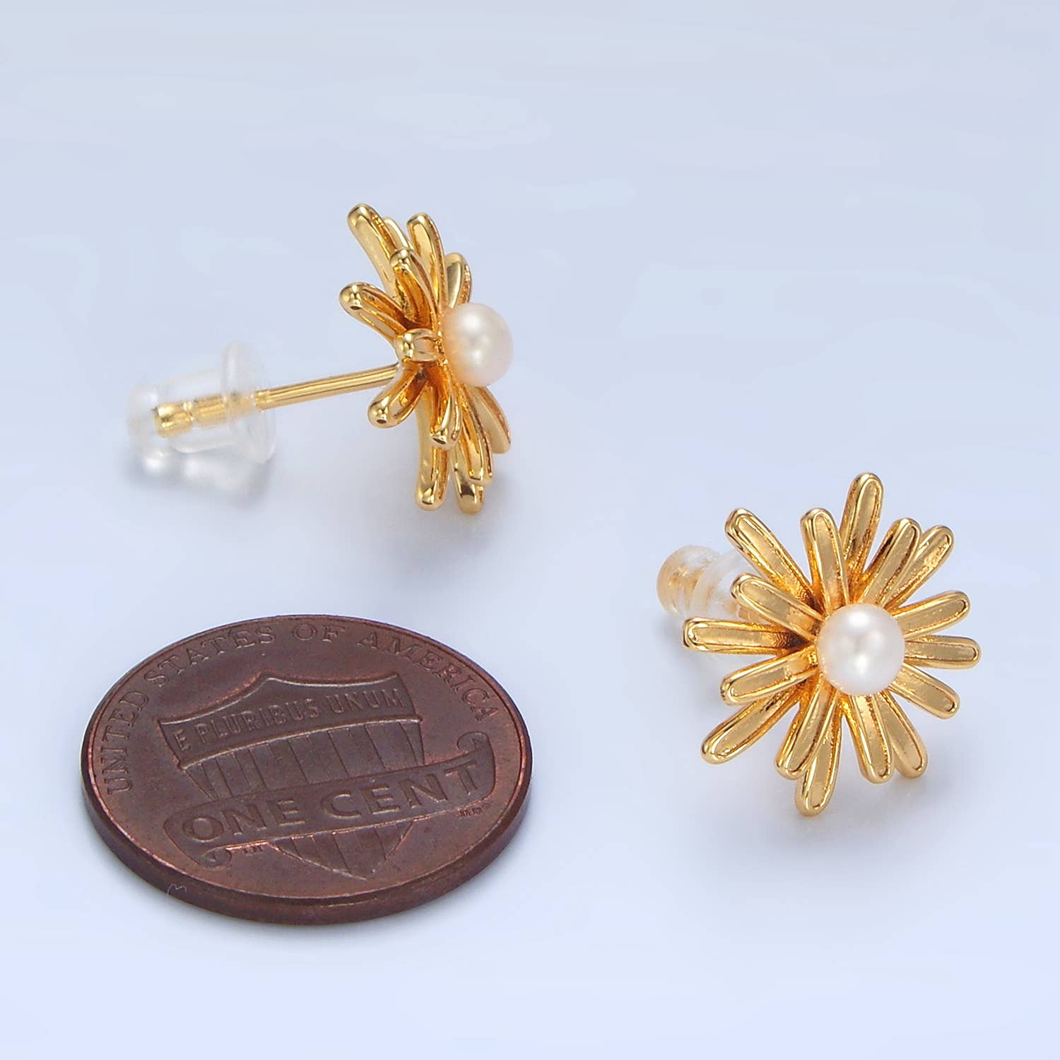 Gold Filled Pearl Sunflower Studs