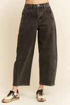 Patch Pocket Wide Leg Barrel Jeans