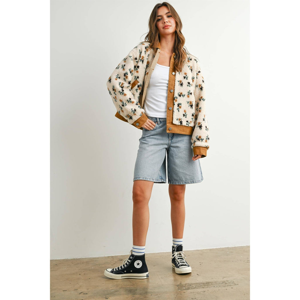 Floral Collared Button-Down Jacket