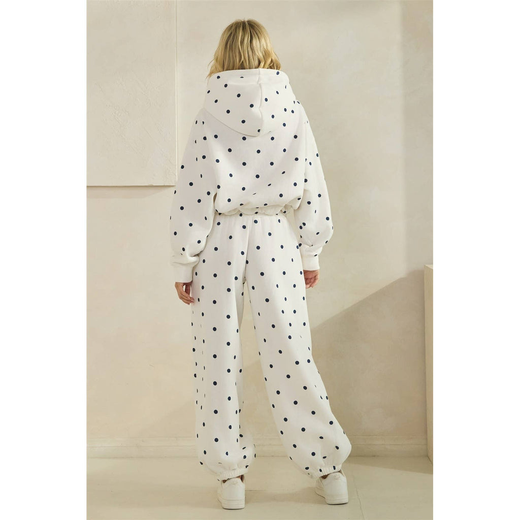 Polka Dot Bubble Hem Knit Hoodie