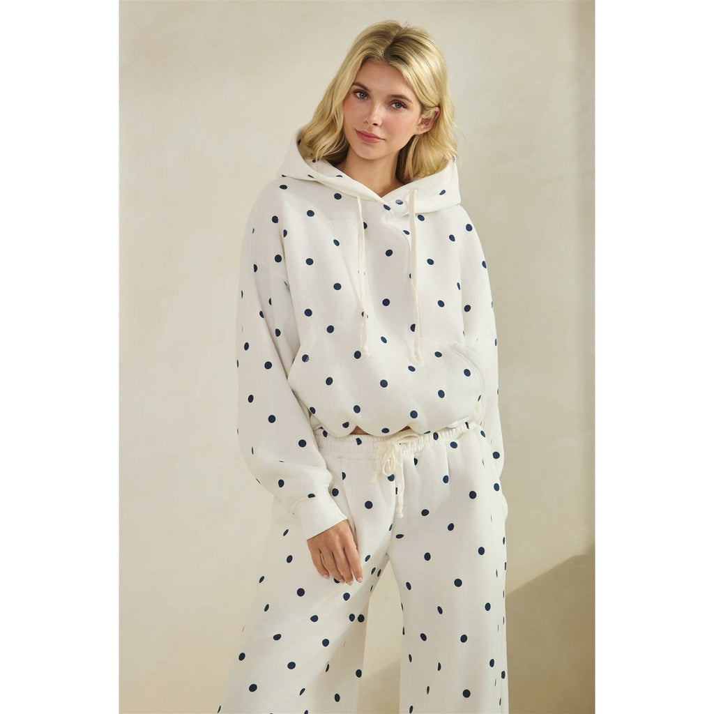 Polka Dot Bubble Hem Knit Hoodie