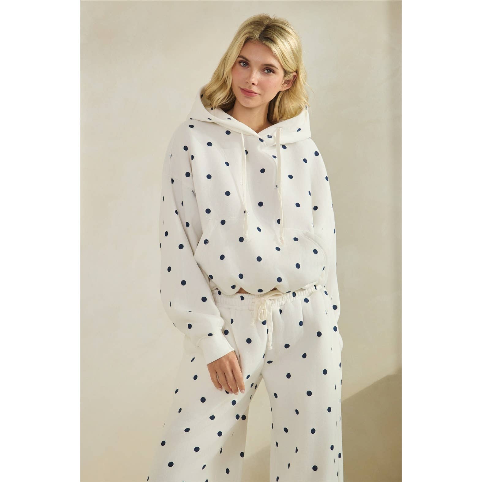 Polka Dot Bubble Hem Knit Hoodie