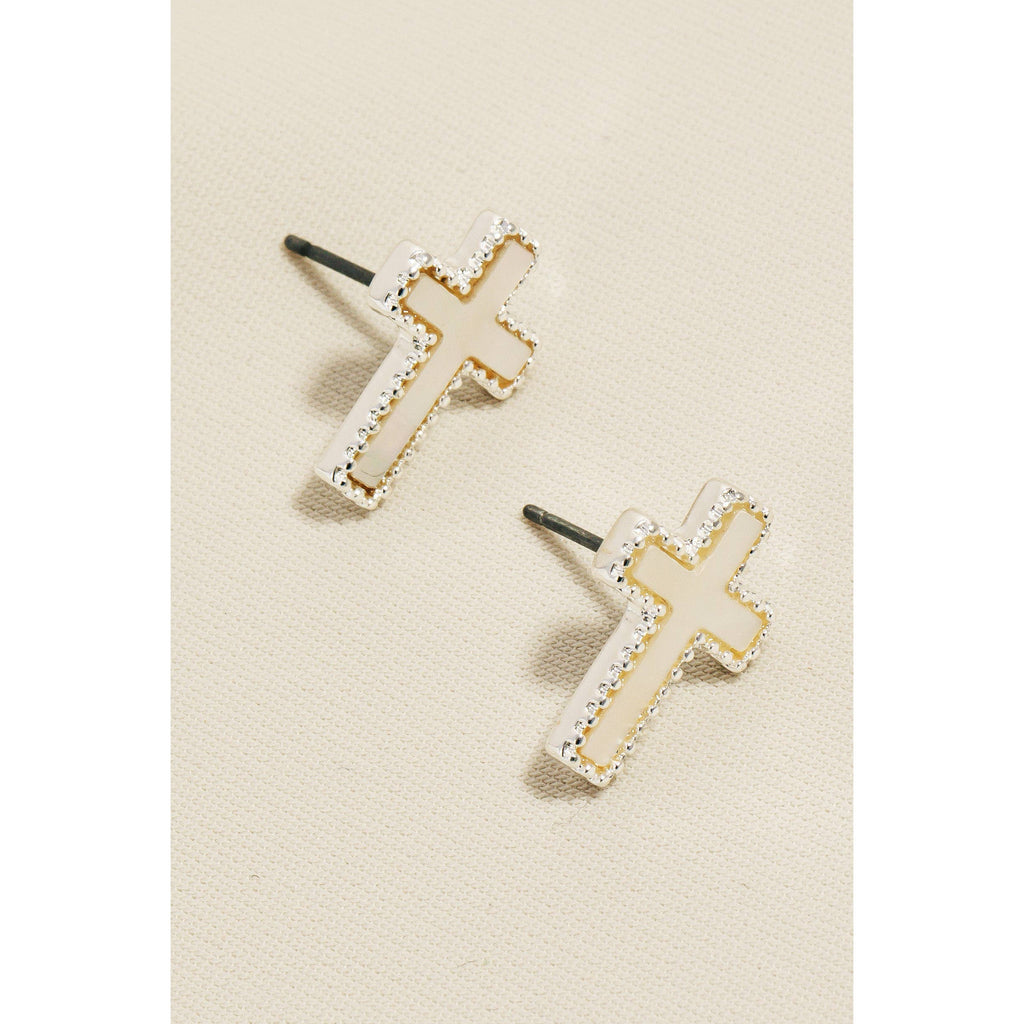 Flat Pearl Cross Stud