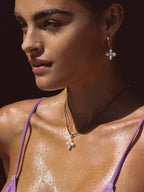 Non-Tarnish Pearl Cross C Hoop Earrings