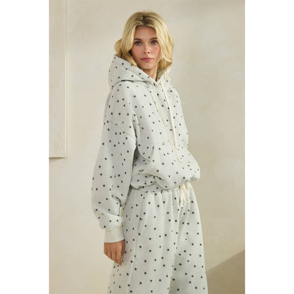 Polka Dot Bubble Hem Knit Hoodie
